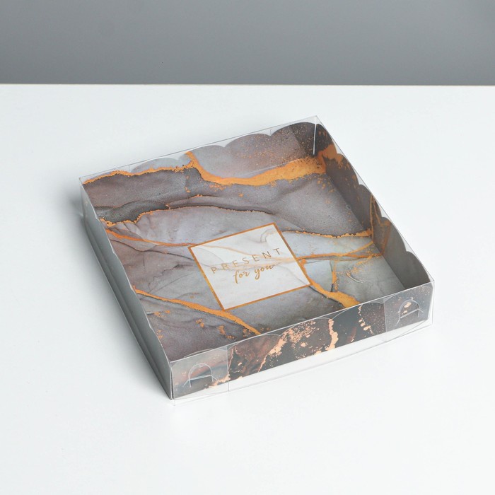 Коробка кондитерская с PVC-крышкой, упаковка, «Мрамор», 15 х 15 х 3 см