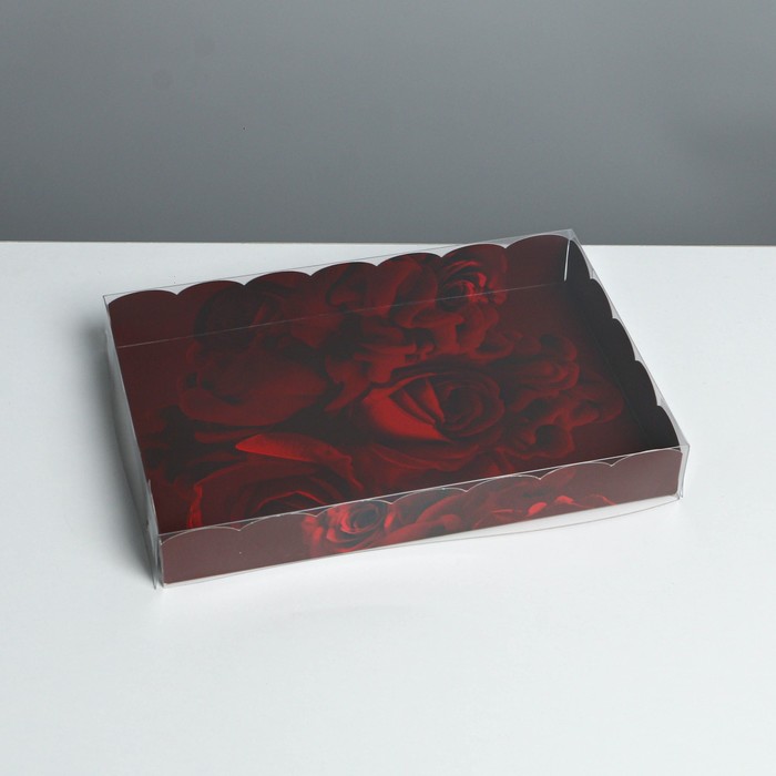 Коробка для печенья, кондитерская упаковка с PVC крышкой, «Розы», 22 х 15 х 3 см - Фото 1