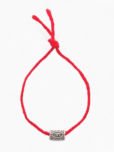 Браслет-амулет на нити «Красная нить» руна деньги, цвет красный с чернёным серебром, 30 см