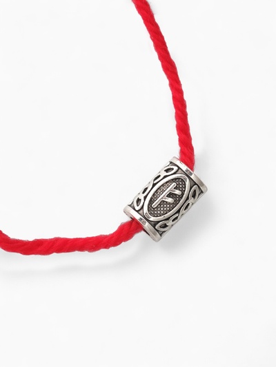 Браслет-амулет на нити «Красная нить» руна деньги, цвет красный с чернёным серебром, 30 см