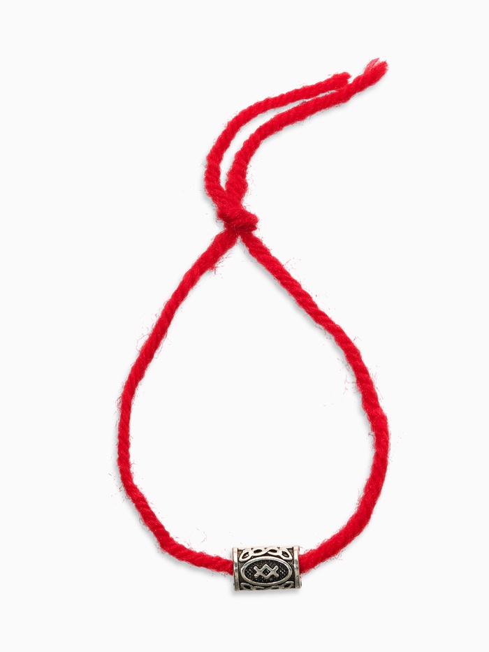 Браслет-амулет на нити «Красная нить» руна семья, красный с чернёным серебром, 30 см - Фото 1