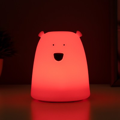 Фигурка светящаяся RISALUX «Антистресс мякиш мишка», LED-ночник, RGB, от батареек 3×ААА, 9×9×10.5 см