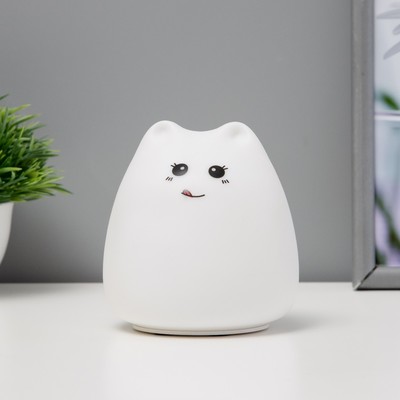 Фигурка световая RISALUX «Антистресс мякиш кошечка», LED-ночник, RGB, от батареек, 3×ААА, 9.5×9.5×10.5 см