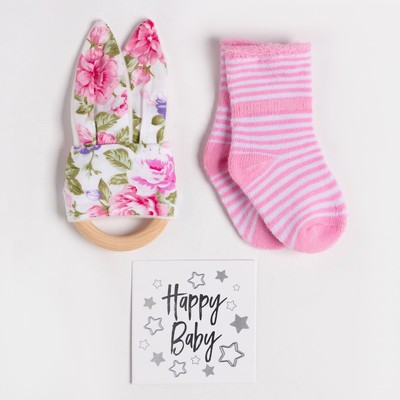 Набор для новорожденного «Крошка Я» Flowers, пелёнка муслиновая 75×120 см, носки 8-10 см, аксессуар