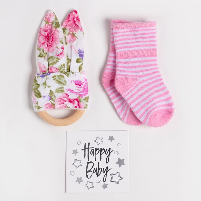 Набор для новорожденного «Крошка Я» Flowers, пелёнка муслиновая 75×120 см, носки 8-10 см, аксессуар - Фото 1