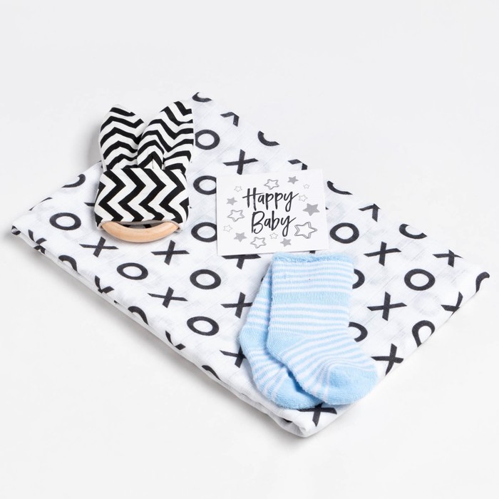 Набор для новорожденного «Крошка Я» Classic, пелёнка муслиновая 75×120 см, носки 8-10 см, аксессуар - Фото 1