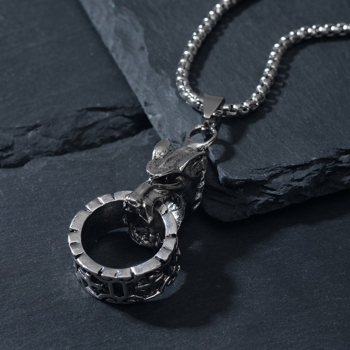 Кулон «Волк» кольцо, цвет чернёное серебро, 70 см - Фото 1