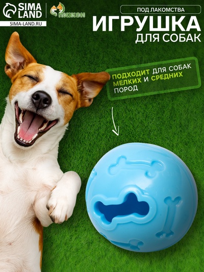 Мяч под лакомства, утолщённый TPR, 7 см, голубой