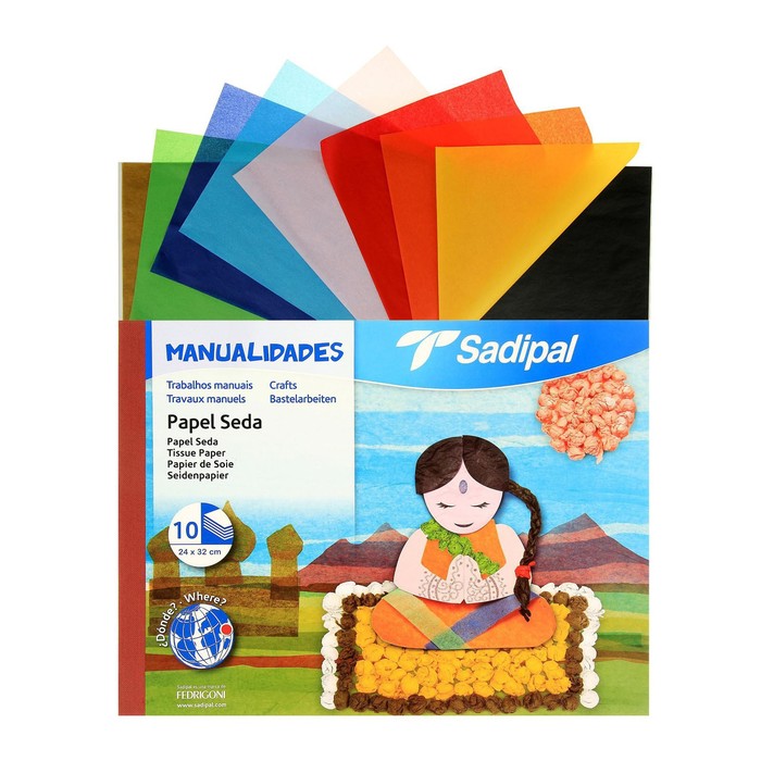 Бумага цветная тишью шёлковая А4+ Sadipal, 240 х 320 мм, набор 10 цветов, 17 г/м2 - Фото 1