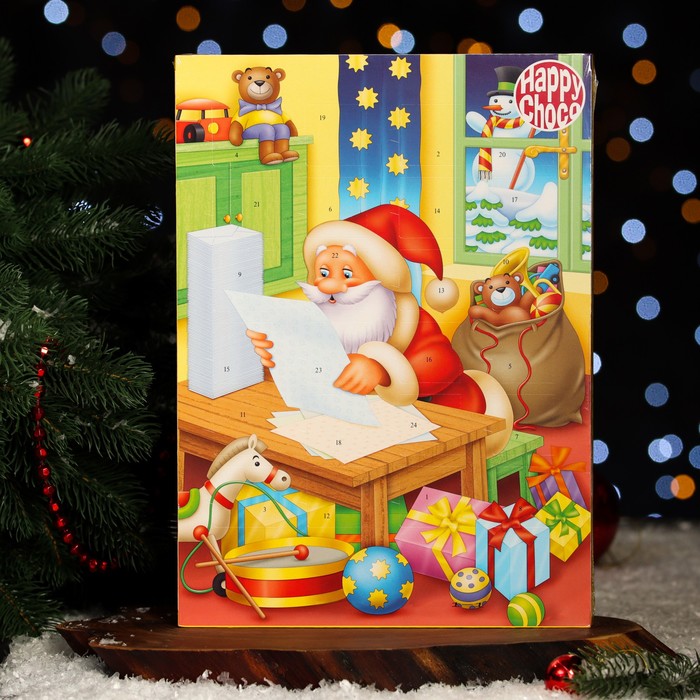 Адвент календарь с мини плитками из молочного шоколада "Санта" ассорти, 50 г - Фото 1