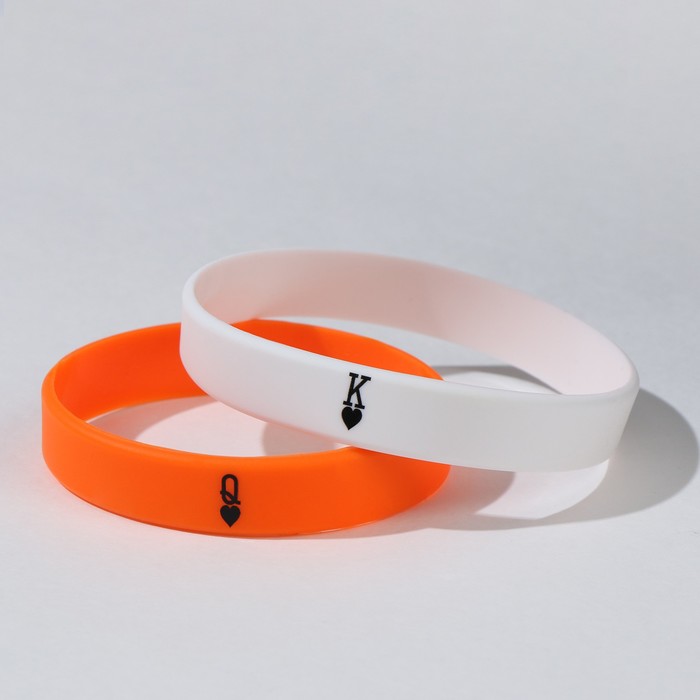 Силиконовые браслеты «Неразлучники» король и королева, цвет бело-оранжевый, 18-20 см - Фото 1
