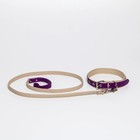 Комплект ошейник (58х2.5 см) и поводок (130х1.4 см) из экокожи, фиолетовый с бежевым - Фото 3