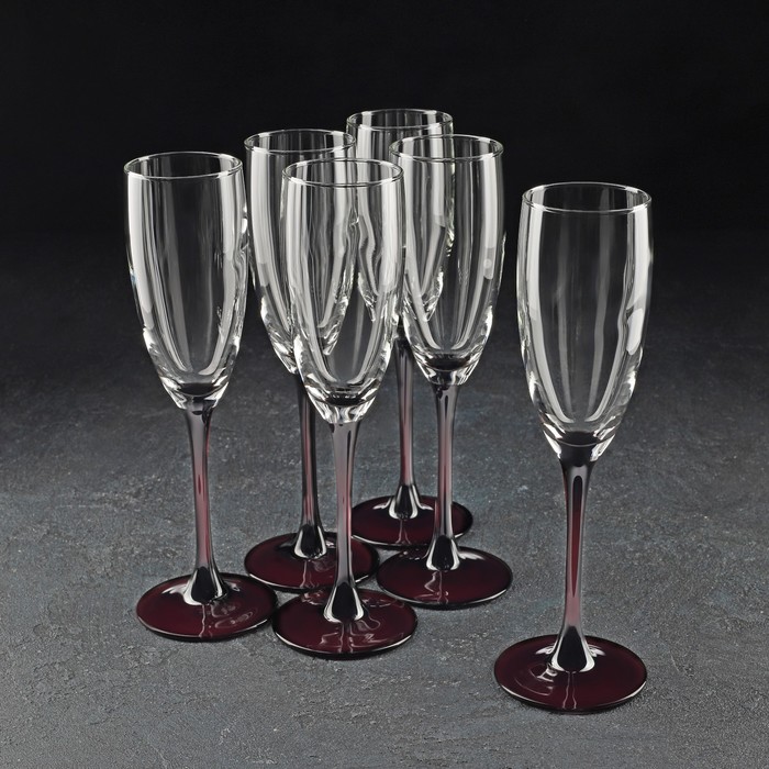 Набор стеклянных бокалов для шампанского «Домино», 170 мл, 6 шт - Фото 1