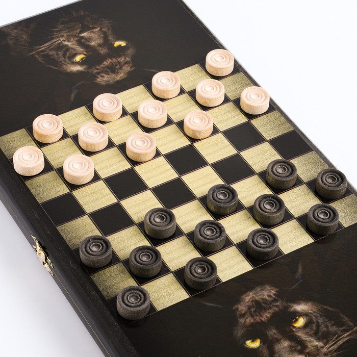Нарды "Пантера", деревянная доска 40 x 40 см, с полем для игры в шашки - фото 1908795923