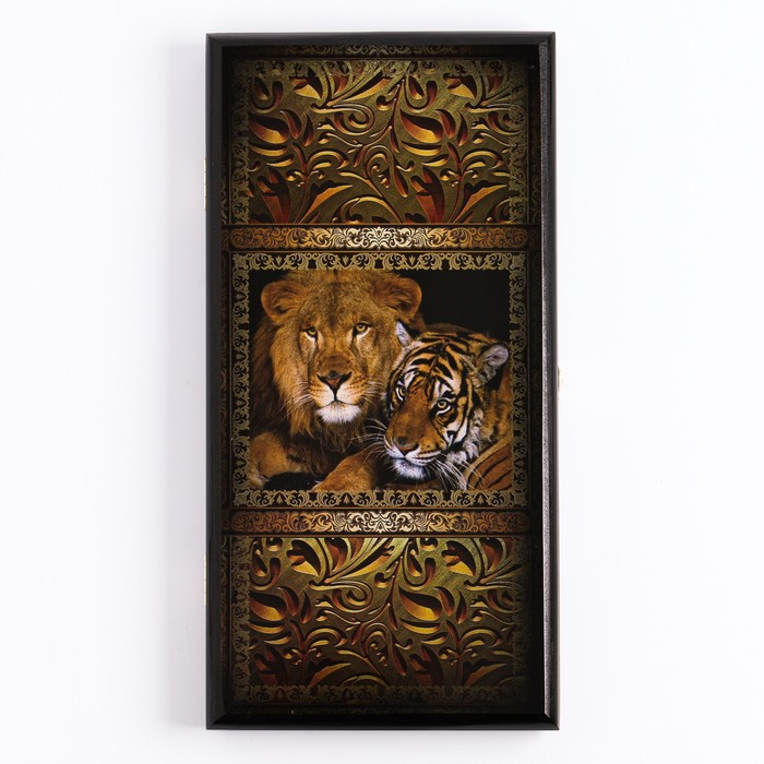 Нарды "Лев и тигр", деревянная доска 40 x 40 см, с полем для игры в шашки - фото 2464426