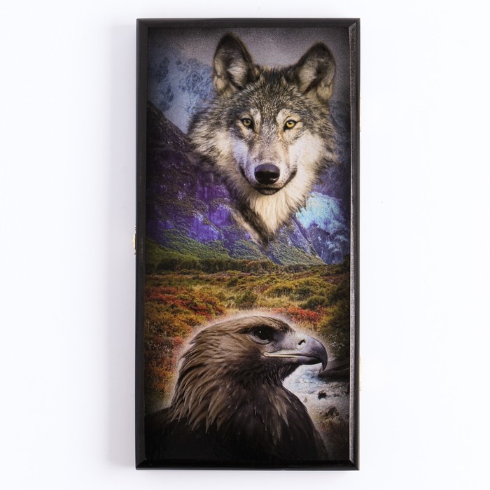 Нарды "Волк и орел", деревянная доска 40 x 40 см, с полем для игры в шашки - фото 2464432