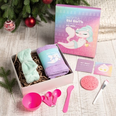 Набор подарочный «Этель. Мяу», 8 предметов, полотенце, повязка на голову, спонж
