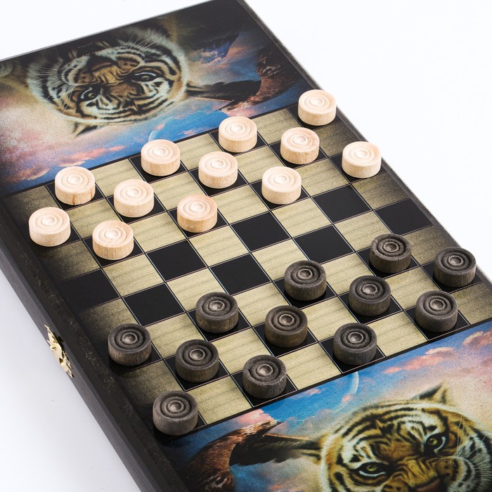 Нарды "Тигр и орел", деревянная доска 40 x 40 см, с полем для игры в шашки - фото 1888209089