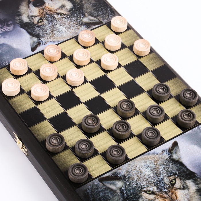 Нарды "Волчий оскал", деревянная доска 40 x 40 см, с полем для игры в шашки - фото 1888209095