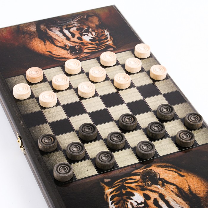 Нарды "Тигр", деревянная доска 40 x 40 см, с полем для игры в шашки - фото 1889690728
