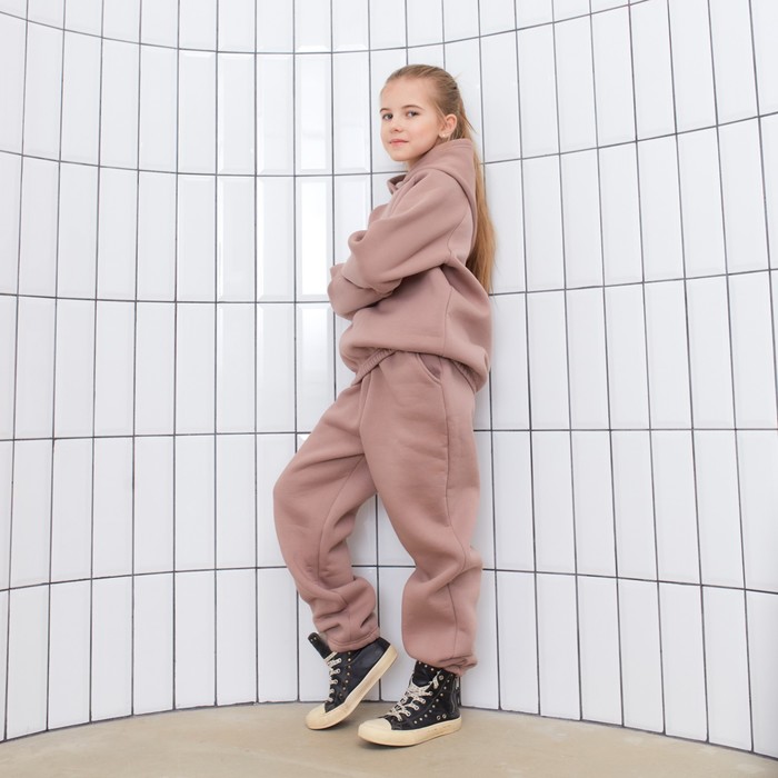 Брюки для девочки MINAKU: Basic Line KIDS, тёмно-бежевые, рост 134 см