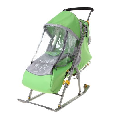 Санки-коляска «Ника Детям 4», с прорезиненными колёсами, цвет зелёный