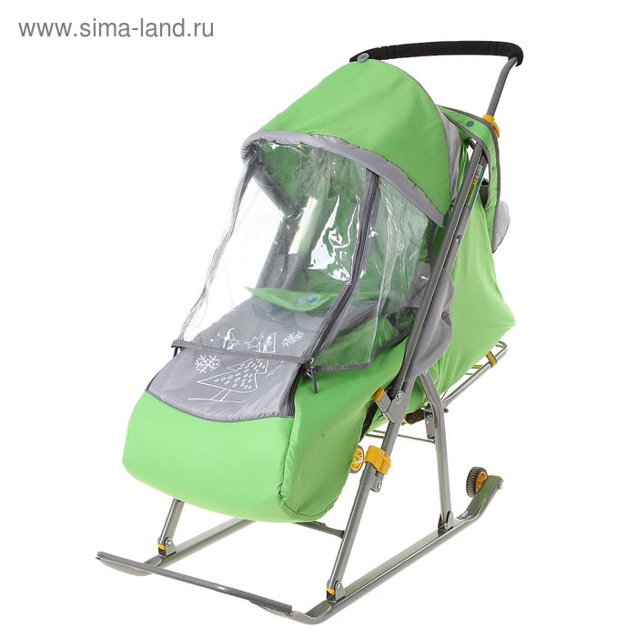 Санки-коляска «Ника Детям 4», с прорезиненными колёсами, цвет зелёный