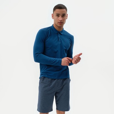 Футболка поло с длинным рукавом MINAKU синяя, р-р 46