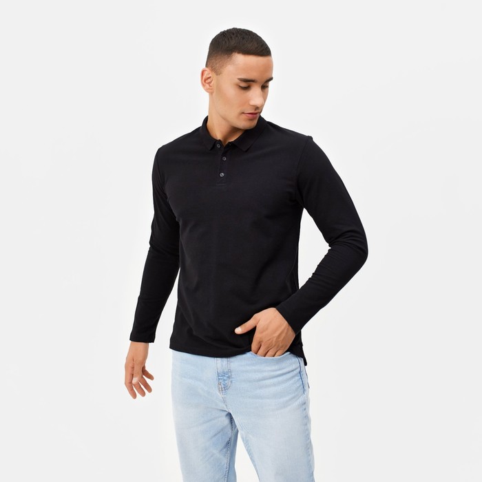 Футболка поло с длинным рукавом мужская MINAKU, размер 52, чёрная