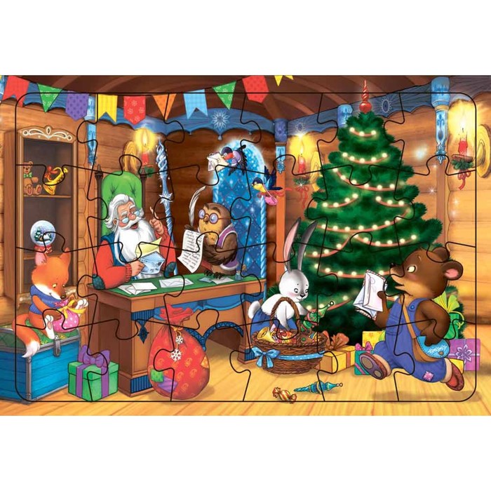 Пазл листовой на подложке «В гостях у Деда Мороза», 24 элементов - Фото 1