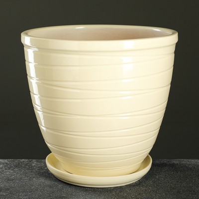 Горшок цветочный с поддоном 8л, бежевый керамика, "Туман" (М)