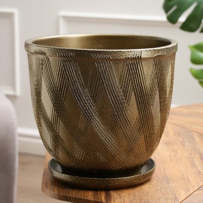 Горшок для цветов «Греция», керамический, с поддоном, 8 л, цвет тёмное золото