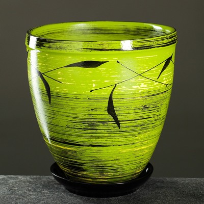 Горшок для цветов «Листья», 2.4 л, d=17.5 см, h=17.5 см, керамика, с поддоном, зелёный