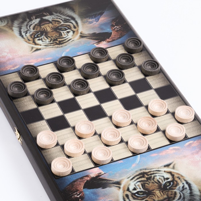 Нарды "Тигр и орел", деревянная доска 50 x 50 см, с полем для игры в шашки - фото 1889691154