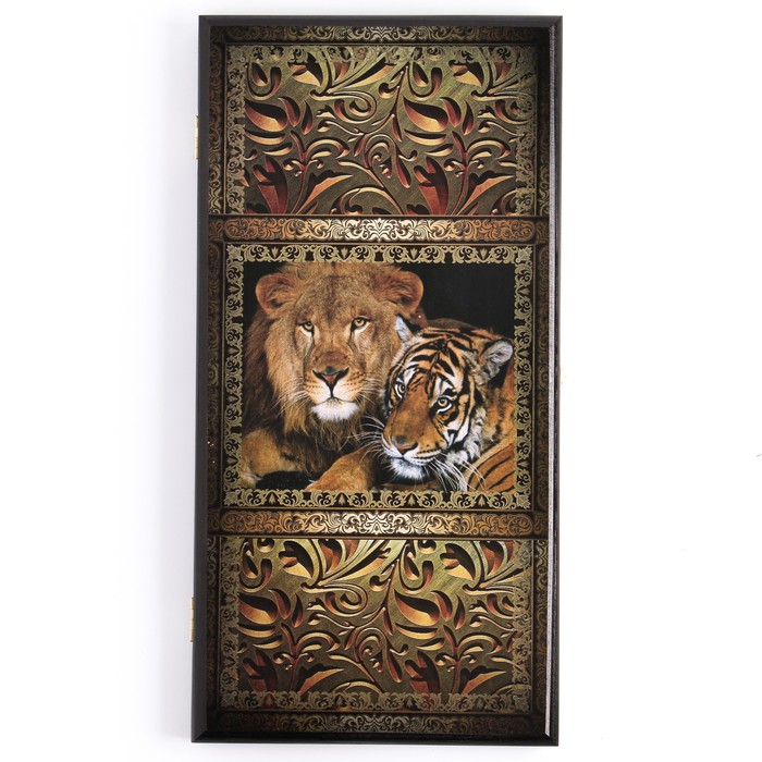 Нарды "Лев и тигр", деревянная доска 50 x 50 см, с полем для игры в шашки - фото 1907335633