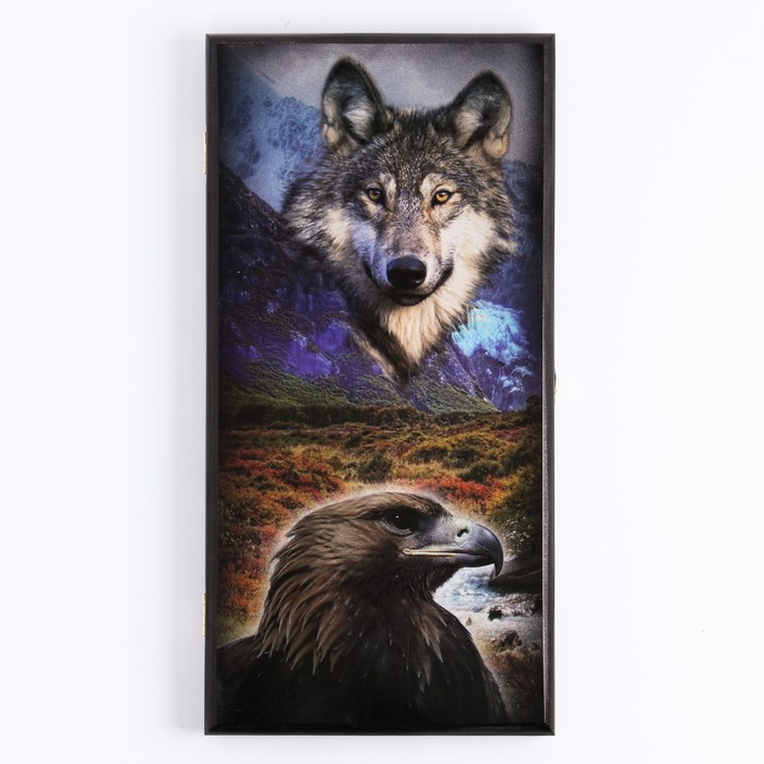 Нарды "Волк и орел", деревянная доска 50 x 50 см, с полем для игры в шашки - фото 2464533