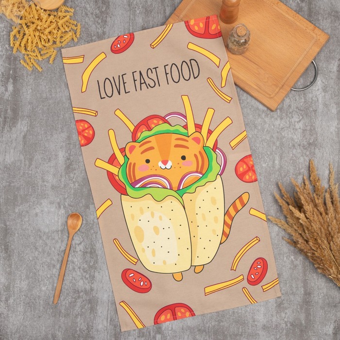 Полотенце "Этель" Love fast food 40х73 см, 100% хлопок, саржа 190 гр/м2 - Фото 1