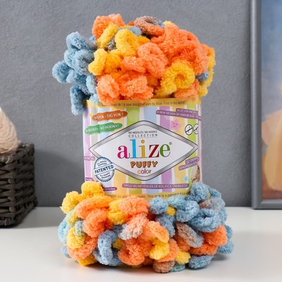 Плюшевая пряжа для вязания руками ALIZE, Puffy color, 100 % микрополиэстер, 9 м/100 г, (6314)