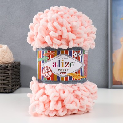 Плюшевая пряжа для вязания руками ALIZE, Puffy fine, 100% микрополиэстер, 14.5 м/100 г, (639)