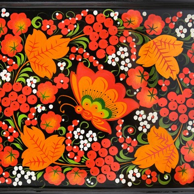 Поднос деревянный с ручками «Хохлома», хохлома, ручная роспись, 40×23 см