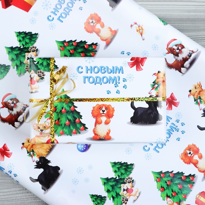 Бумага упаковочная глянцевая "Праздник с верными друзьями",70 х 100 см, 1 лист - Фото 1
