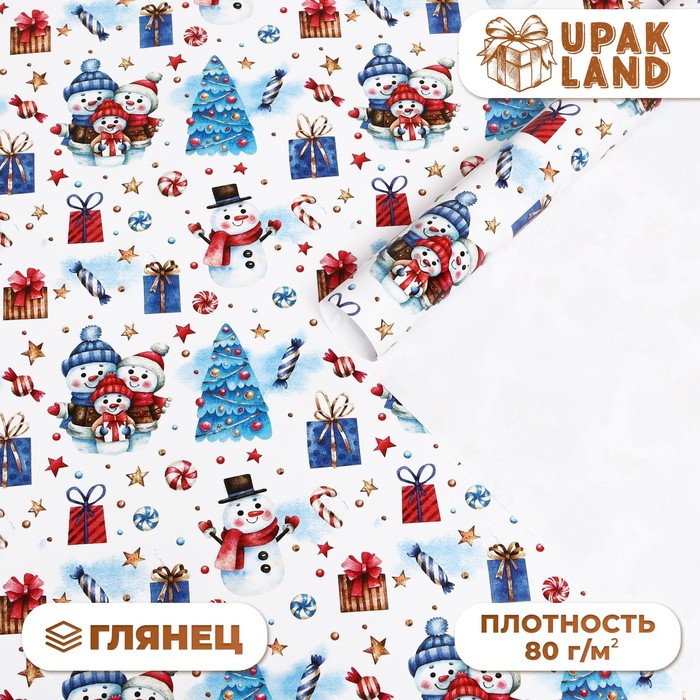 Бумага упаковочная новогодняя глянцевая «Зимушка», 70×100 см, 1 лист - Фото 1
