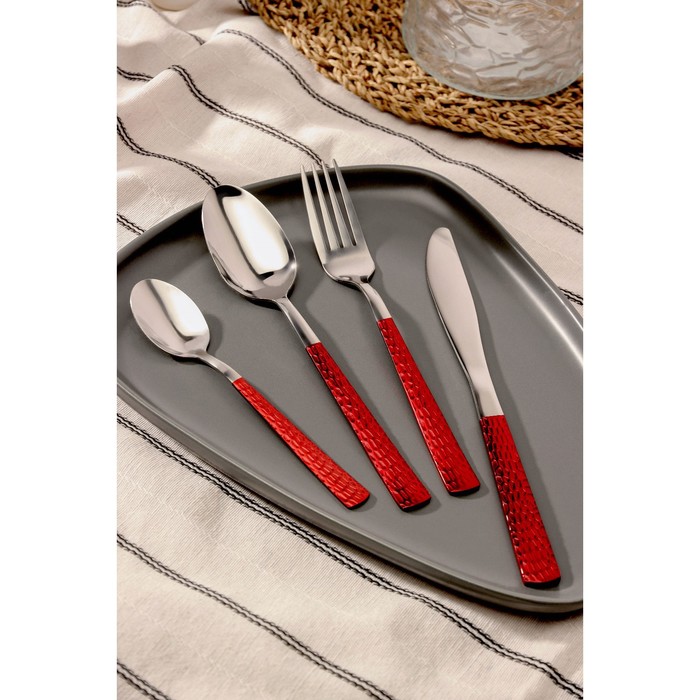 Набор столовых приборов из нержавеющей стали «Вако», 24 предмета, цвет металла серебряный, цвет ручек красный - Фото 1
