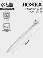 Ложка - трубочка для коктейля «Ракушка», длина 21 см, нержавеющая сталь, серебристая - Фото 1