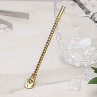 Бомбилья для чая Мате из нержавеющей стали, длина 17,5 см, цвет золотой