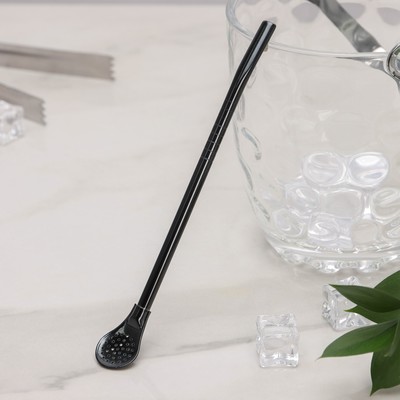 Ложка-бомбилья из нержавеющей стали для матэ, 17,5×2 см, цвет чёрный