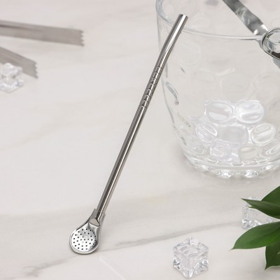 Ложка-бомбилья из нержавеющей стали для матэ, 17,5×2 см, цвет серебро