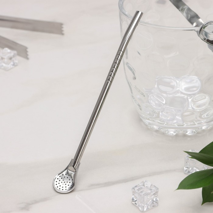 Ложка-бомбилья из нержавеющей стали для матэ, 17,5×2 см, цвет серебро - Фото 1