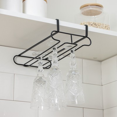Держатель для бокалов подвесной Доляна, 28×16×7.5 см, чёрный