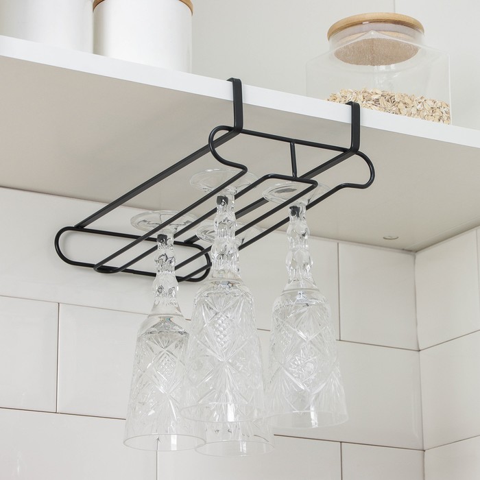 Держатель для бокалов подвесной Доляна, 28×16×7.5 см, чёрный - Фото 1